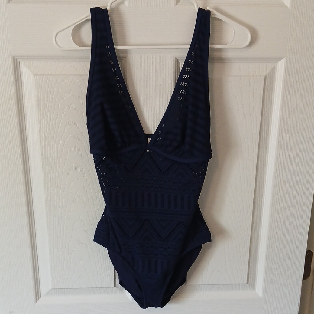 Anne Cole Navy Blue Women's One Piece Swimsuit Adjustable Shoulder Straps Size 8